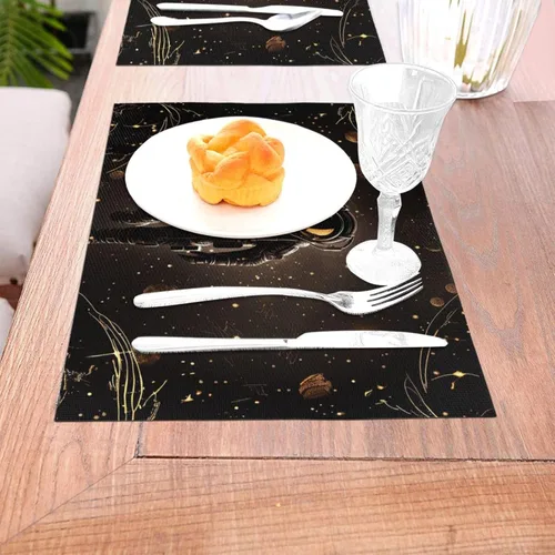 Miniatura 3 de 6 PCS PVC Placemats Set Place Mats Black Gold Space Non-Slip Weave Place Mats 12" x 18" Farmhouse Table Mat Set for Family Dinners Wedding Parties