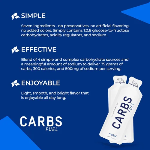 Miniatura 2 de Gel de Energía Carbs Fuel 50g (Paquete de 18) + Mezcla para Bebida Deportiva 1000g 1900g de Carbohidratos Gel de 50g para Correr y Porción
