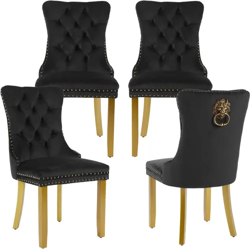 Miniatura 102 de LKTART Juego de 2 sillas de comedor de terciopelo, sillas de comedor copetudas con ribete de anillo de clavo, silla de comedor tapizada con patas
