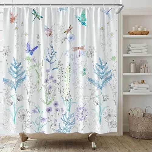Miniatura 13 de Cortina de ducha de flores y mariposas, flores de flores, primavera, naturaleza, fantasía, jardín, tela para el hogar, juego de decoración de baño