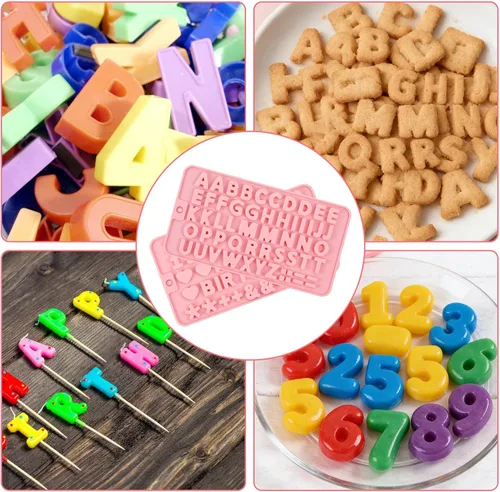 Miniatura 5 de Moldes de chocolate con números y letras de silicona de 2 piezas, moldes reutilizables para dulces de múltiples patrones para decoración