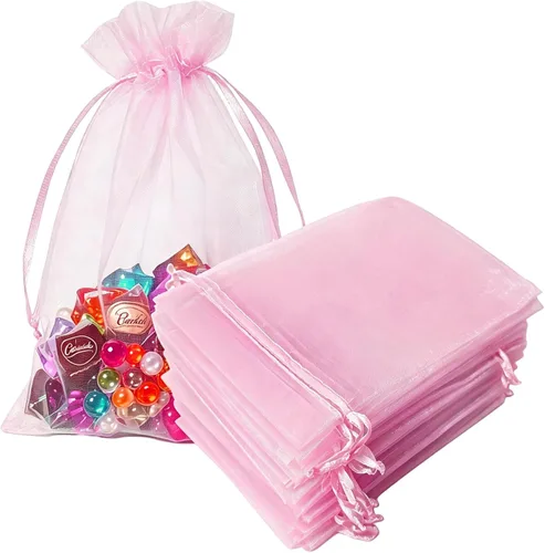 Miniatura 44 de 100 bolsas de organza con cordón de regalo para joyas, galletas, malla de tela transparente de 5 x 7 pulgadas, bolsa reciclable duradera para baby