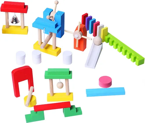 Miniatura 3 de Juego de 600 piezas de dominó para niños, bloques de construcción de dominó de madera, 6 colores a granel juegos de fichas de dominó con 26 bloques