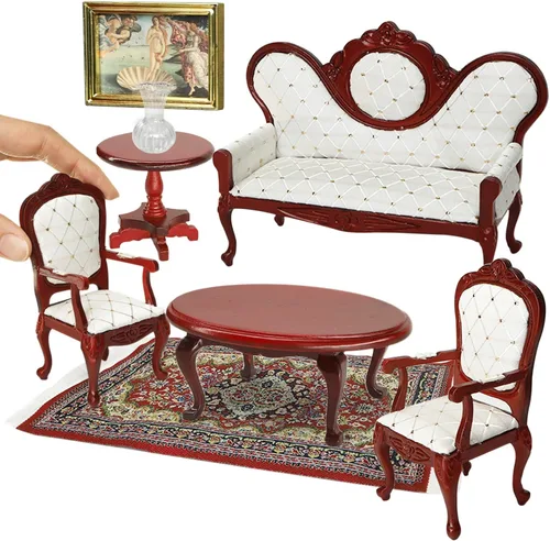 Miniatura 2 de iLAND Juego de muebles de casa de muñecas victoriana, muebles y accesorios para casa de muñecas, mini sofá de casa en miniatura con accesorios a
