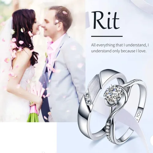 Miniatura 2 de Juego de anillos de pareja a juego de amor sin fin para él y ella, diseño de corazón romántico de plata S925, anillo de compromiso