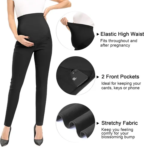 Miniatura 3 de fitglam Pantalones de maternidad para mujer, para el trabajo, pantalones de embarazo, pantalones de oficina sobre el vientre, pantalones elásticos