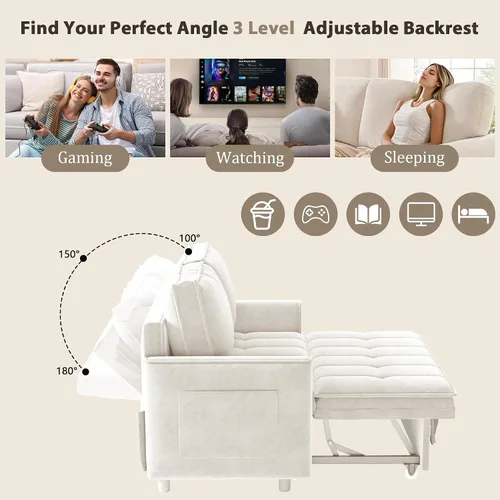 Miniatura 6 de Wrofly Sofá cama convertible 3 en 1, sofá cama extraíble para sala de estar con bolsillos laterales y almohadas extraíbles, respaldo ajustable, sofá