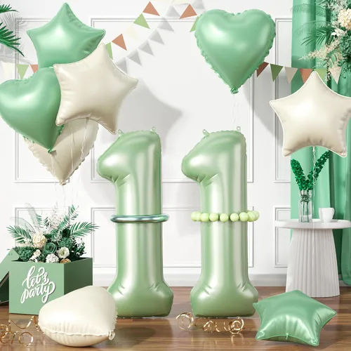 Miniatura 48 de Globos dorados de color champán con el número 11, globos de oro claro, globo de aluminio dorado con forma de corazón con estrella y globo largo