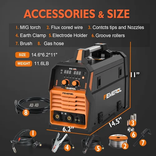 Miniatura 5 de FEMEROL Soldador MIG 110V 4 en 1 Máquina de Soldadura Multiproceso 135A Soldador MIG de Núcleo de Flujo Gas/Sin Gas/Lift TIG/Stick Con Inversor IGBT