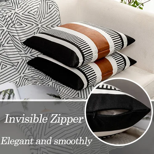 Miniatura 5 de Juego de 2 fundas de almohada bohemias a rayas de 16 x 16 pulgadas, fundas de almohada de cuero modernas para sofá, cama, decoración de granja