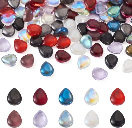 Craftdady 200 cuentas de cristal con forma de lágrima, 10 colores, parte trasera plana, cuentas sueltas de cristal con agujero horizontal para
