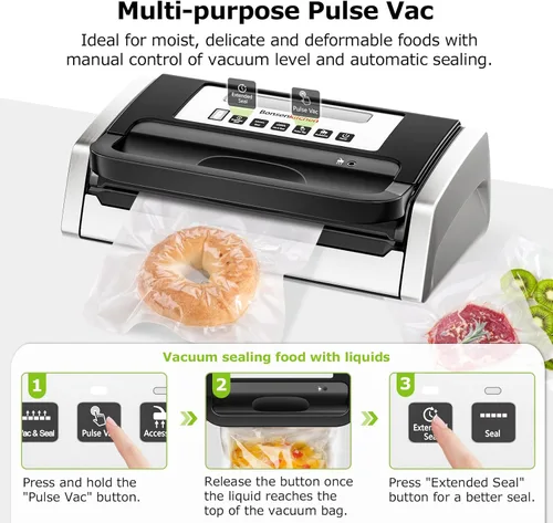 Miniatura 3 de Bonsenkitchen Máquina selladora al vacío, tecnología Globefish para un sellado al vacío perfecto, potente sellador al vacío de alimentos de bajo