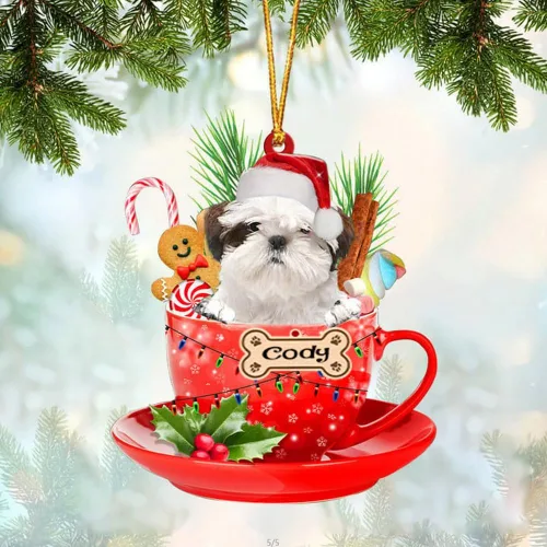 Miniatura 91 de NAZENTI Adorno personalizado de Alaskan Malamute en taza roja, adorno de Navidad personalizado para perros amantes de las mascotas, colgante