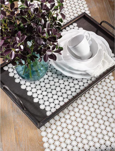 Miniatura 2 de SARO LIFESTYLE Thea Dora Collection - Camino de mesa de encaje con diseño floral calado, estilo antiguo, 16 x 72 pulgadas, color gris
