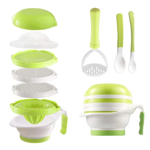 Matyz All in 1 - Juego de moldes para bebés con máscara de manos exprimidor de cítricos rallador para hacer alimentos para bebés en casa - Frutas y