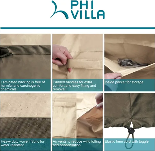 Miniatura 4 de PHI VILLA Juego de 2 fundas para sillas de patio, fundas para muebles de exterior, impermeables y resistentes, para asientos profundos