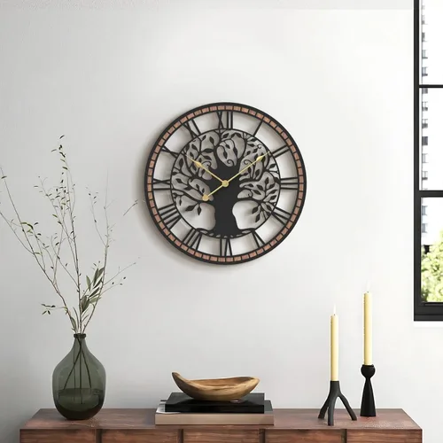 Miniatura 6 de Micasso Relojes de pared con pilas para árbol de la vida de granja de 15 pulgadas con marco de madera, reloj rústico de números romanos para sala