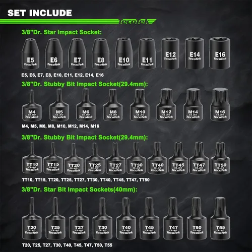 Miniatura 3 de TecoTek Juego de 84 piezas de 3/8 pulgadas Drive Master Hex Bit Impact Socket Set, Impact Allen Bit Socket Set, Star Bits, Stubby Bits, estrella a