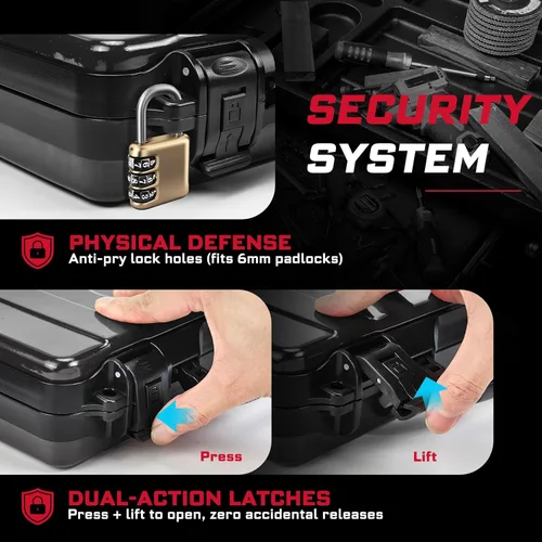Miniatura 4 de Geinxurn Caja de herramientas negra de 11 pulgadas, estuche de herramientas portátil de acero resistente con pestillo de seguridad y asa