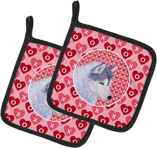 Caroline's Treasures SS4464PTHD - Juego de soportes para ollas de cocina resistentes al calor, con corazones siberianos para el día de San Valentín,