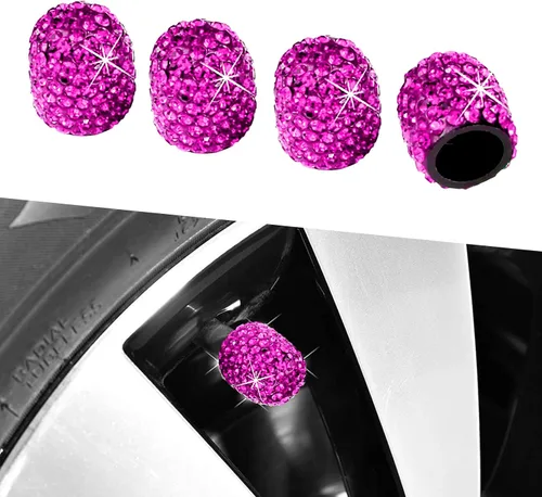 Kewucn Bling Tapas para Vástago de Válvula de Neumático de Coche, Paquete de 4 Cubiertas Hechas a Mano con Diamantes de Imitación de Cristal Magenta