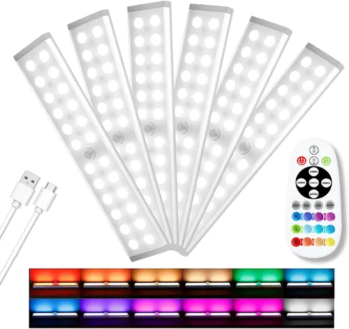Diomart Luces para debajo del gabinete, luz recargable con sensor de movimiento, luces nocturnas para interiores, 58 LED inalámbricas bajo la
