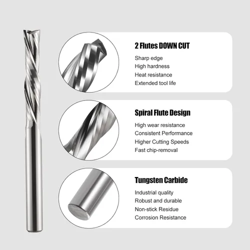 Miniatura 3 de Broca de corte descendente de 1/8 pulgadas, corte hacia abajo, espiral, fresadora CNC, fresadora de carburo de tungsteno, juego de 5