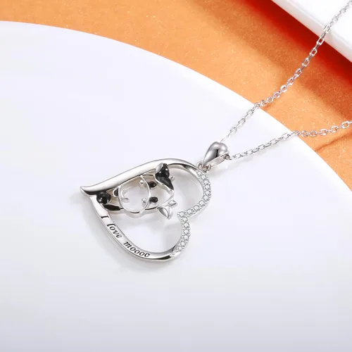 Miniatura 3 de Collar de vaca de plata de ley 925 con colgante de vaca, joyería con estampado de vaca para mujer, regalos de cumpleaños