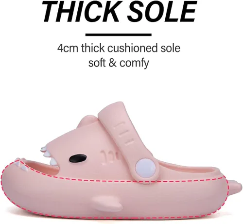 Miniatura 4 de GUUMOR Sandalias de tiburón para niños, pantuflas de tiburón para niños y niñas, sandalias de almohada con suela gruesa, suaves, antideslizantes
