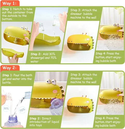 Miniatura 2 de Grechi Juguetes de baño de dinosaurios, juguetes de baño para la bañera del bebé, máquina automática de burbujas para niños, reproduce 12 canciones