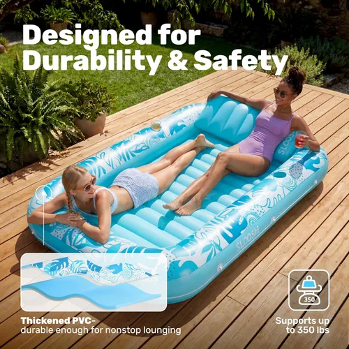 Miniatura 5 de Flotador inflable para piscina de bronceado Sloosh, 85" x 57" Flotadores de piscina extra grandes para adultos con almohada, 4 en 1 balsa de baño