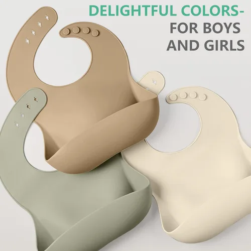 Miniatura 6 de Cuddle Campus Set of 3 Silicone Bibs for Babies & Toddlers,Soft Adjustable Bibs with Pocket Food Catcher for Baby Girl,Boy