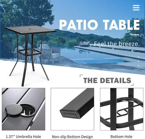 Miniatura 5 de Crownland Barra de patio de 39 pulgadas de alto, marco de metal, mesa de bar para exteriores, mesa de listones con agujero para sombrilla de 1.57