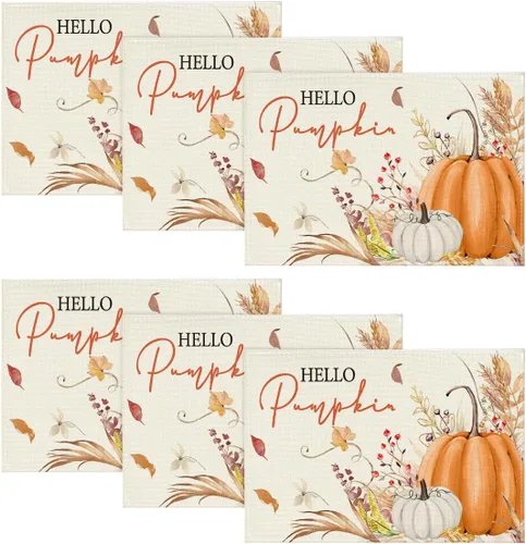 Miniatura 9 de Artoid Mode Juego de 2 manteles individuales de otoño de 12 x 18 pulgadas con diseño de hojas florales de calabaza naranja y calabaza