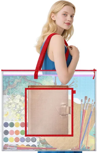 Miniatura 9 de AKAYOK Bolsa grande de almacenamiento para pósteres, bolsa de arte de 25 x 19 pulgadas con bolsillo para póster, alfombrillas de corte, álbum
