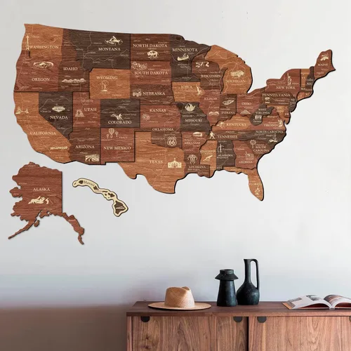Miniatura 4 de JustLikeWood Rompecabezas de madera 3D de mapa de Estados Unidos de 16 x 9 ″ con los estados y capitales, decoraciones del 4 de julio, mapa de viaje