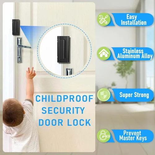 Miniatura 3 de Paquete de 3 cerraduras de refuerzo de puerta de seguridad para el hogar, a prueba de niños, cierre de seguridad para puerta interior, añade alta