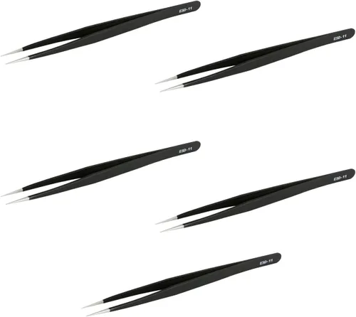 Miniatura 10 de Aoje-Link ESD-10 - Pinzas profesionales con tecnología de precisión antiestática, punta recta no magnética, revestimiento de plástico de acero