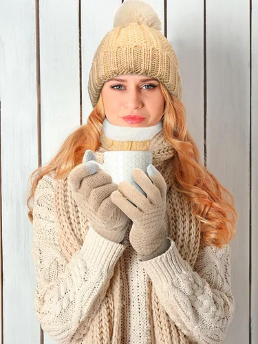 Miniatura 5 de Juego de 12 piezas de gorro de invierno, bufanda, guantes para pantalla táctil, forro polar, gorro de punto, bufanda calentador de cuello