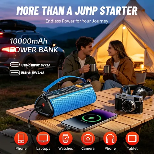 Miniatura 5 de Arrancador de emergencia con compresor de aire, arrancador de batería de coche de 2500A, kit de cables de puente reforzador de coche de 12V
