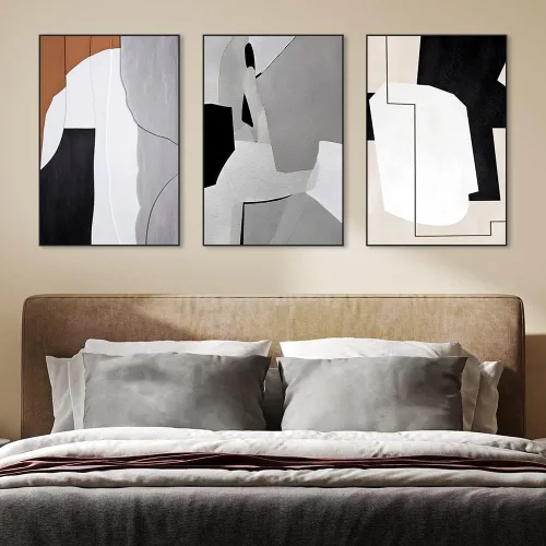 Miniatura 3 de MPLONG Arte de pared, juego de 3 lienzos abstractos naturales y contemporáneos en blanco y negro, decoración de pared estética para sala de estar