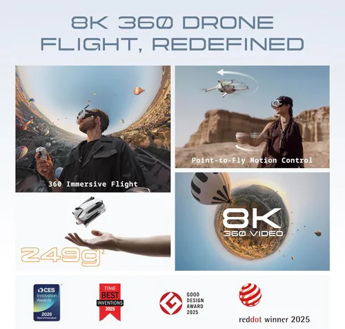Miniatura 2 de Antigravity Drone A1-360 con cámara 8K, gafas inmersivas, control de movimiento de punto a volar para adultos y principiantes, evitar obstáculos