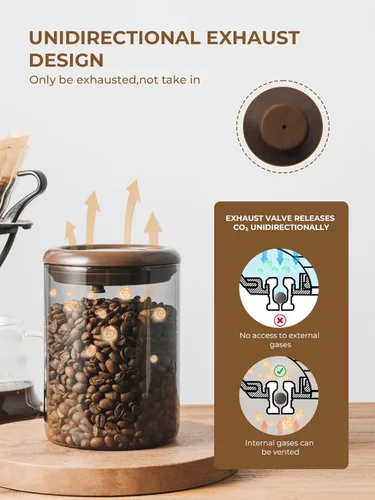 Miniatura 3 de Recipiente de vidrio para café molido hermético de 10 oz – Bote de café molido con tapa Pop Top y válvula de CO₂, recipiente de granos de café