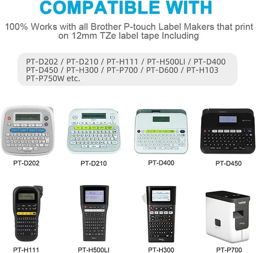 Miniatura 2 de Cinta de etiquetas de repuesto compatible para Brother TZe-231 TZe-131 TZe-431 TZe-531 TZe-631 TZe-731 0.472 in 0.47 Laminada