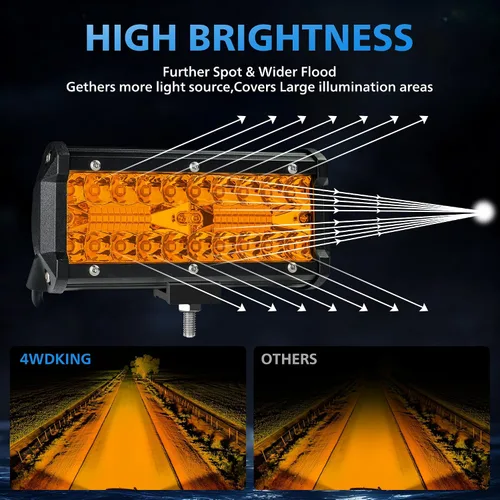 Miniatura 3 de 4WDKING Barra de luz LED ámbar de 7 pulgadas, 2 unidades de luz antiniebla para todo terreno con haz combinado de inundación puntual, luces