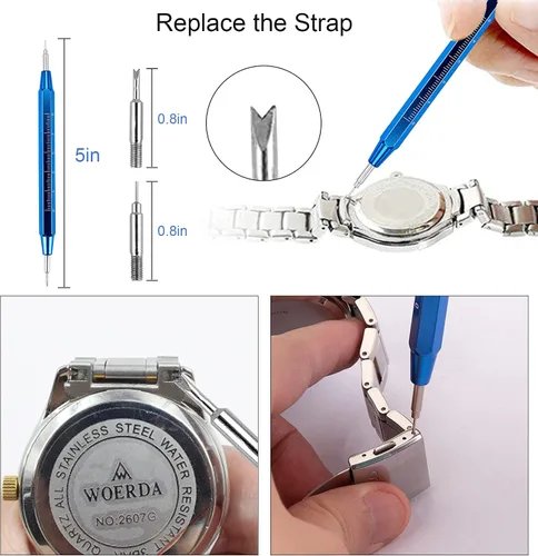 Miniatura 3 de Kit de herramientas de repuesto para reloj, juego de herramientas de barra de resorte profesional, 210 piezas de eslabones de reloj, correa, correa