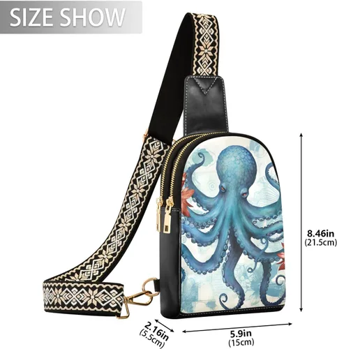 Miniatura 2 de Sling Backpack Octopus Vintage Sling Bag for Women Crossbody Shoulder Bag Leather Fanny Pack Chest Bag for Travel Hiking 202A1795