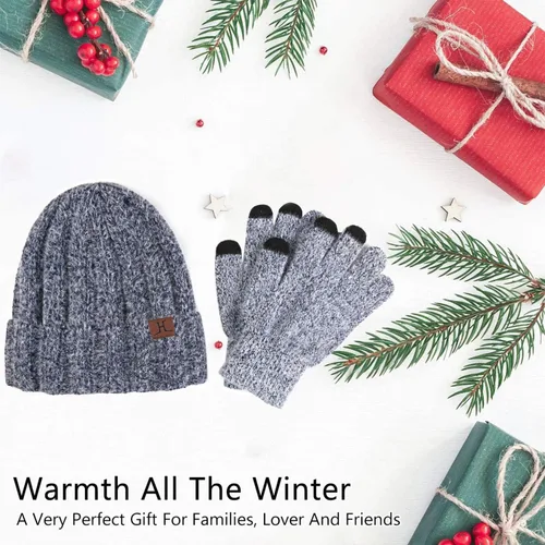 Miniatura 5 de Conjunto de guantes de punto cálido de invierno para mujer, con forro polar y forro de calavera, para mujer