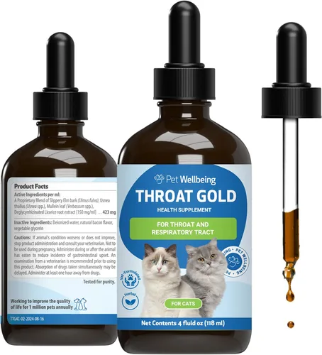 Miniatura 10 de Pet Wellbeing Garganta dorada para gatos – Apoyo respiratorio para gatos, tos ocasional y ronquera con gordolobo y olmo resbaladizo – Certificado