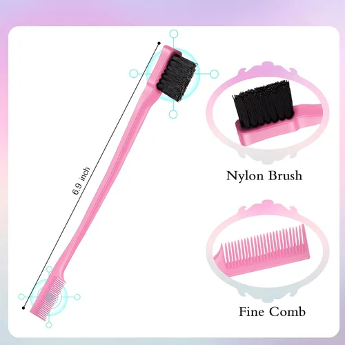 Miniatura 4 de Geiserailie Juego de 3 Cepillos para Cabello Slick Back, Cepillo de Cerdas, Control de Bordes, Peine Desenredante para Cabello Negro de Mujeres Rosa